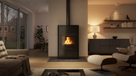 HS FLAMINGO Krbová kamna AQUAFLAM ® 25 s výměníkem - černá, manuální regulace