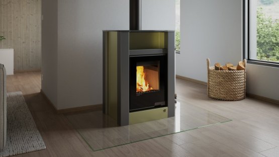 HS FLAMINGO Krbová kamna AQUAFLAM VARIO ® LEND 11kW olivová (teplovzdušná verze)