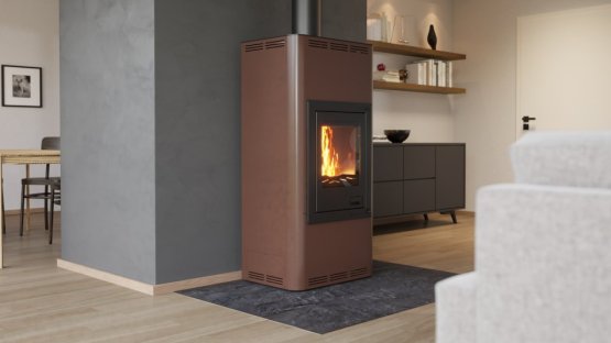 HS FLAMINGO Krbová kamna AQUAFLAM ® 12 s výměníkem - hnědá - sametová, základní regulace