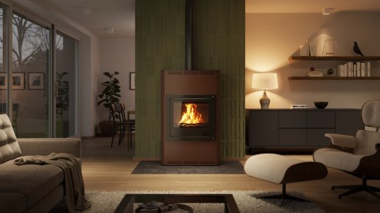 HS FLAMINGO Krbová kamna AQUAFLAM ® 25 s výměníkem - hnědá - sametová, automatická regulace