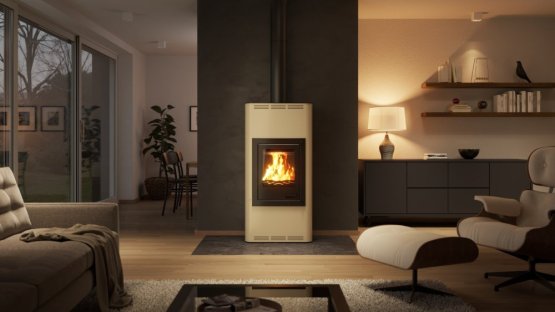 HS FLAMINGO Krbová kamna AQUAFLAM ® 7 s výměníkem - krémová, manuální regulace