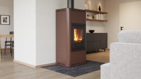 HS FLAMINGO Krbová kamna AQUAFLAM ® 12 s výměníkem - hnědá - sametová, základní regulace