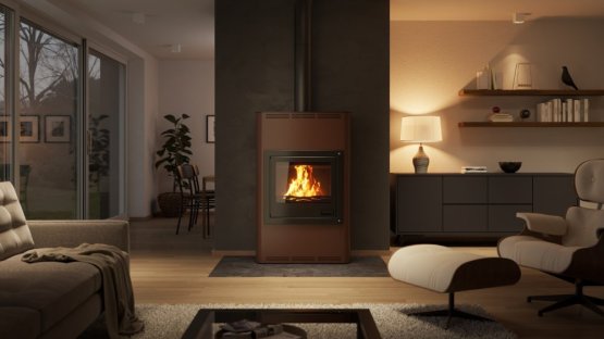 HS FLAMINGO Krbová kamna AQUAFLAM ® 25 s výměníkem - hnědá - sametová, automatická regulace