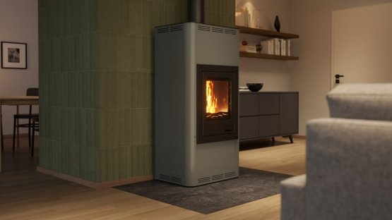 HS FLAMINGO Krbová kamna AQUAFLAM ® 12 s výměníkem - šedá, automatická regulace