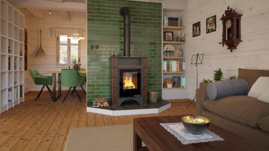 HS FLAMINGO Kachlová kamna AQUAFLAM VARIO ® PERU 11kW, kachle hnědá (teplovzdušná verze)