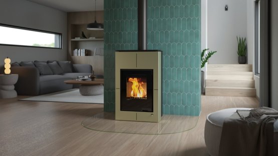 HS FLAMINGO Krbová kamna AQUAFLAM VARIO ® SAPORO 11/7kW olivová, elektronická regulace