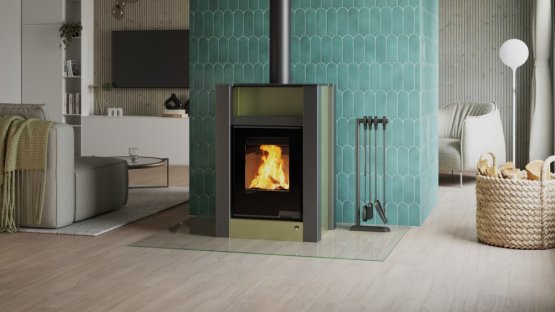 HS FLAMINGO Krbová kamna AQUAFLAM VARIO ® LEND 11kW olivová (teplovzdušná verze)