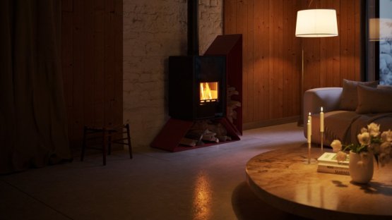 HS FLAMINGO Krbová kamna FLAMINGO DELUXE ® KAMPA pravá, červená