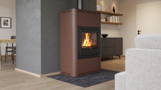 HS FLAMINGO Krbová kamna AQUAFLAM ® 25 s výměníkem - hnědá - sametová, automatická regulace