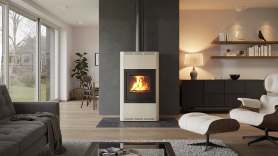 HS FLAMINGO Krbová kamna AQUAFLAM ® 17 s výměníkem - krémová, základní regulace