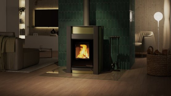 HS FLAMINGO Krbová kamna AQUAFLAM VARIO ® KALMAR 11/7kW olivová, elektronická regulace