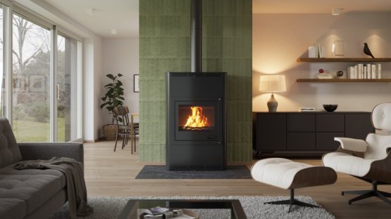 HS FLAMINGO Krbová kamna AQUAFLAM ® 25 s výměníkem - černá, manuální regulace