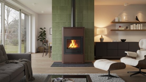 HS FLAMINGO Krbová kamna AQUAFLAM ® 25 s výměníkem - hnědá - sametová, automatická regulace