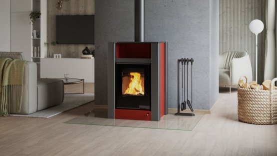 HS FLAMINGO Krbová kamna AQUAFLAM VARIO ® LEND 11/7kW červená, elektronická regulace