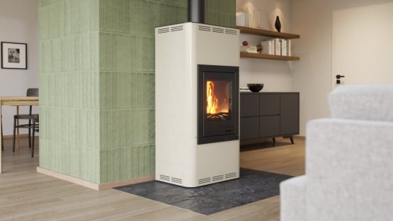 HS FLAMINGO Krbová kamna AQUAFLAM ® 7 s výměníkem - krémová, manuální regulace