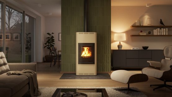 HS FLAMINGO Krbová kamna AQUAFLAM ® 12 s výměníkem - krémová, automatická regulace