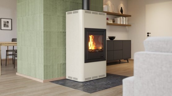 HS FLAMINGO Krbová kamna AQUAFLAM ® 17 s výměníkem - krémová, základní regulace