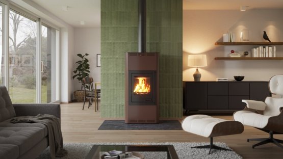 HS FLAMINGO Krbová kamna AQUAFLAM ® 12 s výměníkem - hnědá - sametová, základní regulace