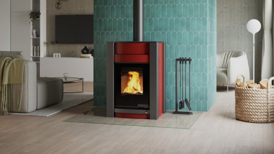 HS FLAMINGO Krbová kamna AQUAFLAM VARIO ® KALMAR 11/7kW červená, elektronická regulace