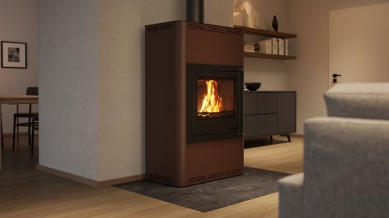 HS FLAMINGO Krbová kamna AQUAFLAM ® 25 s výměníkem - hnědá - sametová, automatická regulace