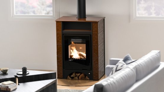 HS FLAMINGO Kachlová kamna AQUAFLAM VARIO ® PERU 11kW, kachle hnědá (teplovzdušná verze)