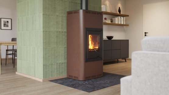 HS FLAMINGO Krbová kamna AQUAFLAM ® 12 s výměníkem - hnědá - sametová, základní regulace