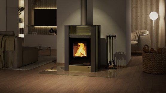 HS FLAMINGO Krbová kamna AQUAFLAM VARIO ® LEND 11kW olivová (teplovzdušná verze)