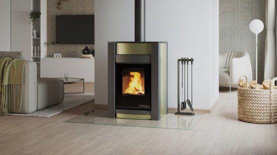 HS FLAMINGO Krbová kamna AQUAFLAM VARIO ® KALMAR 11/7kW olivová, elektronická regulace