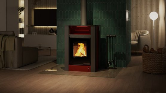 HS FLAMINGO Krbová kamna AQUAFLAM VARIO ® LEND 11/7kW červená, elektronická regulace