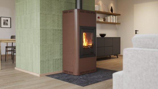 HS FLAMINGO Krbová kamna AQUAFLAM ® 12 s výměníkem - hnědá - sametová, základní regulace