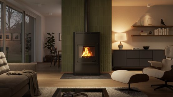 HS FLAMINGO Krbová kamna AQUAFLAM ® 25 s výměníkem - černá, manuální regulace