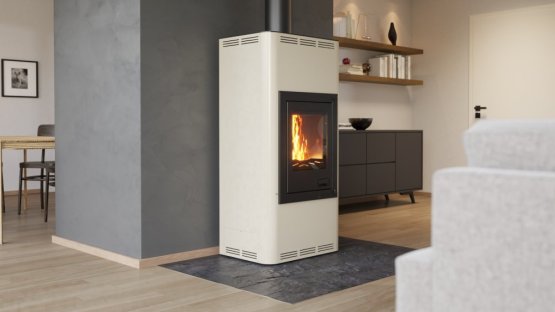 HS FLAMINGO Krbová kamna AQUAFLAM ® 12 s výměníkem - krémová, automatická regulace