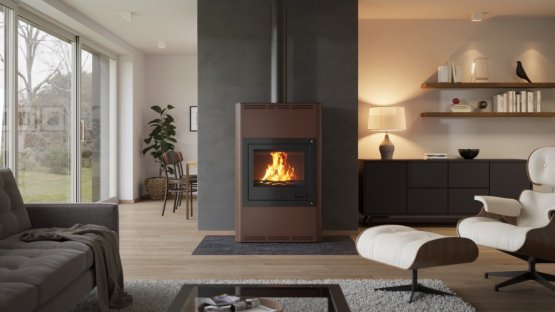 HS FLAMINGO Krbová kamna AQUAFLAM ® 25 s výměníkem - hnědá - sametová, automatická regulace