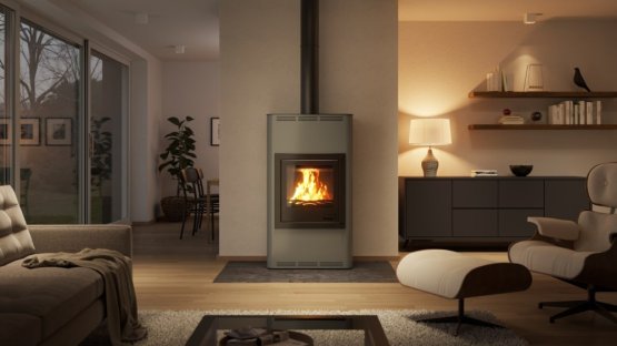 HS FLAMINGO Krbová kamna AQUAFLAM ® 17 s výměníkem - šedá, základní regulace