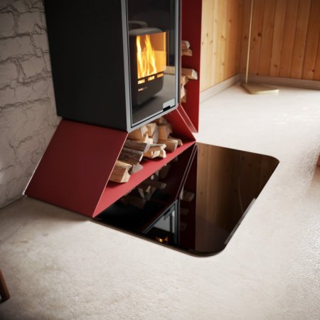 Sklo pod kamna - FLAMINGO Oblouk 1100x600 mm, černé, fazeta / 2xR100 / 6 mm