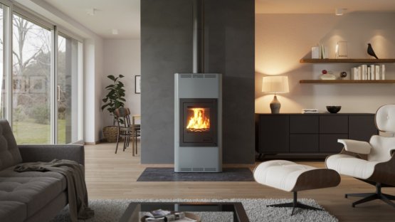 HS FLAMINGO Krbová kamna AQUAFLAM ® 12 s výměníkem - šedá, automatická regulace