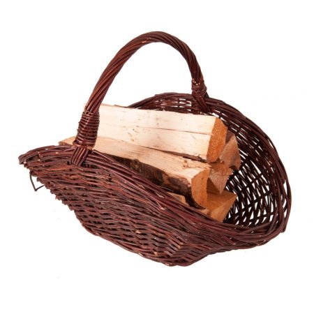 Koš na dřevo proutěný oválný, tmavý