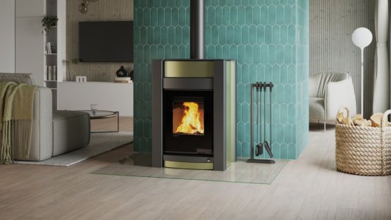 HS FLAMINGO Krbová kamna AQUAFLAM VARIO ® KALMAR 11/7kW olivová, elektronická regulace