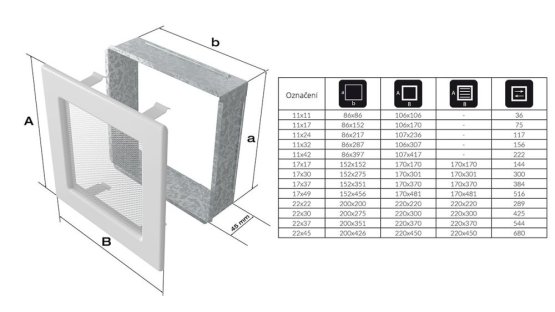 Krbová mřížka 22x22 BASIC staré stříbro s žaluzií