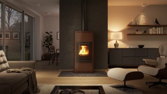 HS FLAMINGO Krbová kamna AQUAFLAM ® 12 s výměníkem - hnědá - sametová, základní regulace