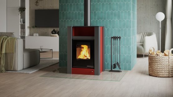 HS FLAMINGO Krbová kamna AQUAFLAM VARIO ® LEND 11/7kW červená, elektronická regulace