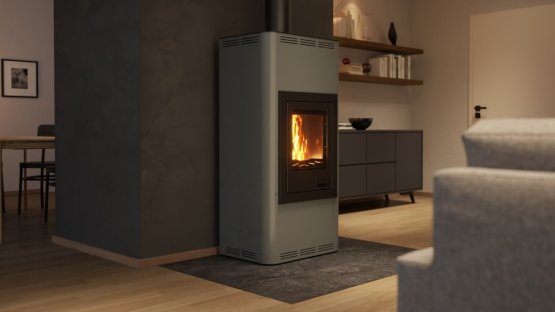 HS FLAMINGO Krbová kamna AQUAFLAM ® 7 s výměníkem - šedá, základní regulace