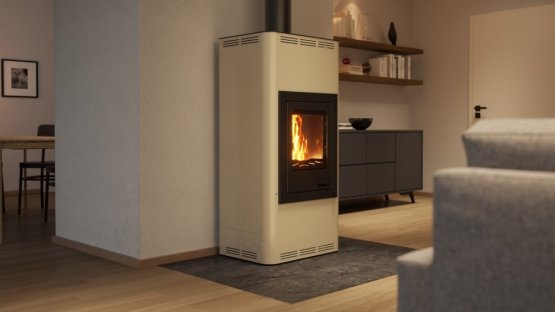 HS FLAMINGO Krbová kamna AQUAFLAM ® 12 s výměníkem - krémová, automatická regulace