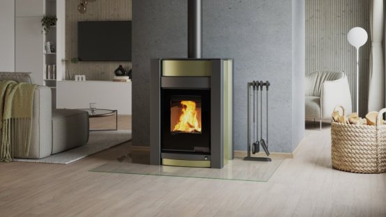 HS FLAMINGO Krbová kamna AQUAFLAM VARIO ® KALMAR 11/7kW olivová, elektronická regulace