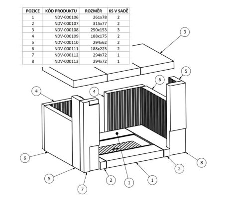 NDV-000102 - FL09K08 -  Sada vermikulitových desek pro kamna Flamingo DELUXE