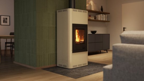 HS FLAMINGO Krbová kamna AQUAFLAM ® 7 s výměníkem - krémová, manuální regulace