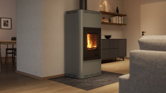 HS FLAMINGO Krbová kamna AQUAFLAM ® 12 s výměníkem - šedá, automatická regulace