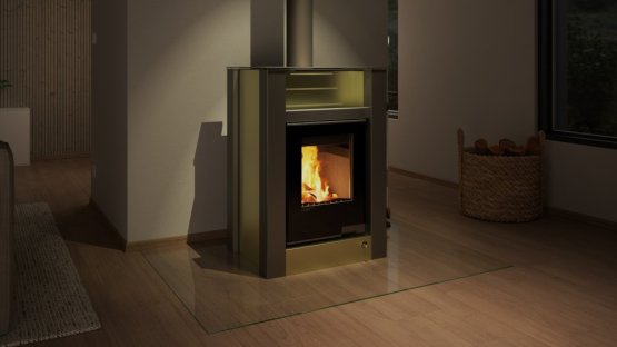 HS FLAMINGO Krbová kamna AQUAFLAM VARIO ® LEND 11kW olivová (teplovzdušná verze)