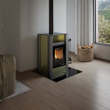 HS FLAMINGO Krbová kamna AQUAFLAM VARIO ® LEND 11kW olivová (teplovzdušná verze)