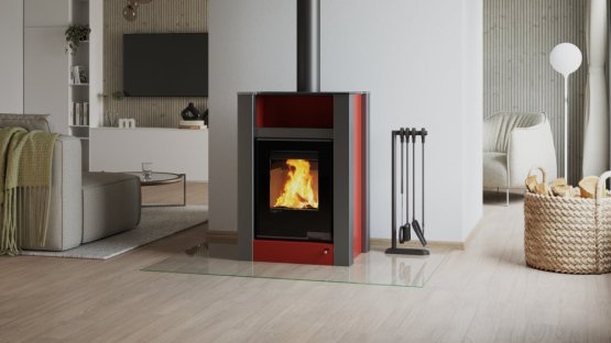 HS FLAMINGO Krbová kamna AQUAFLAM VARIO ® LEND 11/7kW červená, elektronická regulace